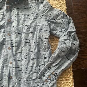 Sezane Blue Eyelet Blouse